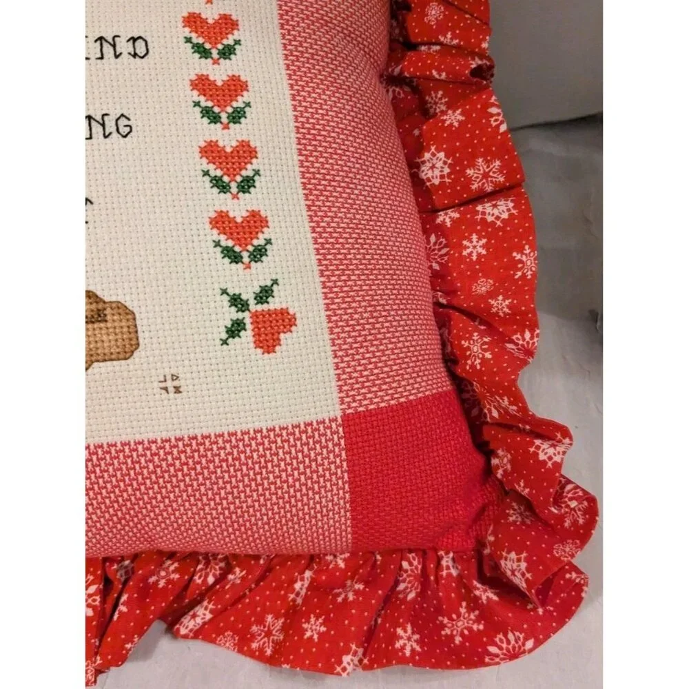 Handmade Pillow Scottie Dog Cross Stitch Bear Friend Throw Accent GrannyCore Vtg